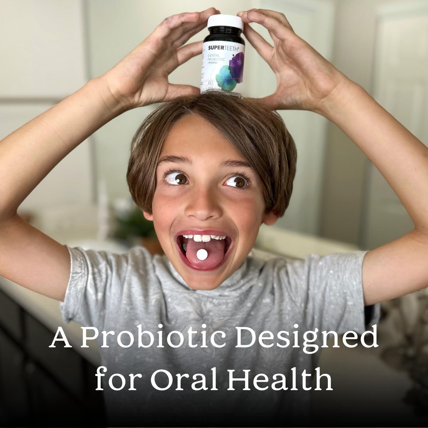 Super Teeth Probiotico: sonrisa más brillante con higiene bucal mejorada.
