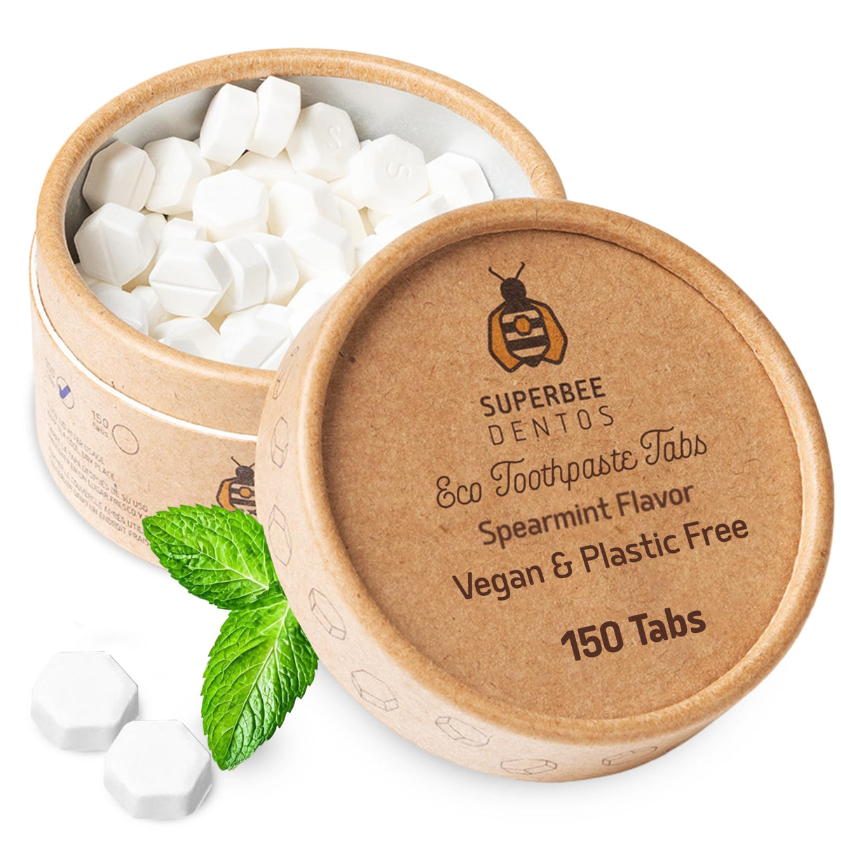 SuperBee Dentos tabletas dentales de menta para frescura rápida.