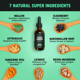 Etiqueta de ingredientes naturales de SuperBonsai Gotas para Pulmones