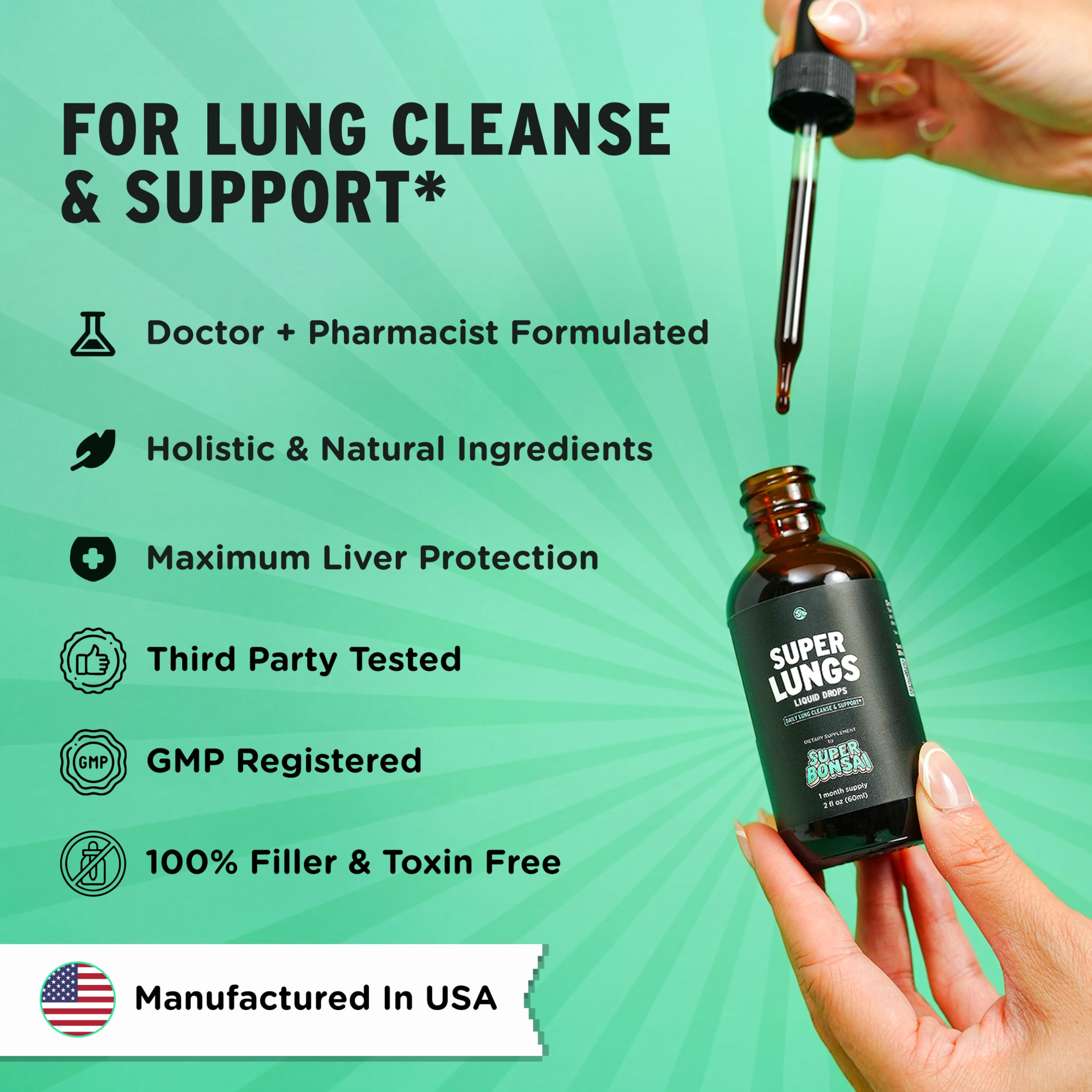 Mezcla herbal de SuperBonsai Gotas para Pulmones para bienestar respiratorio
