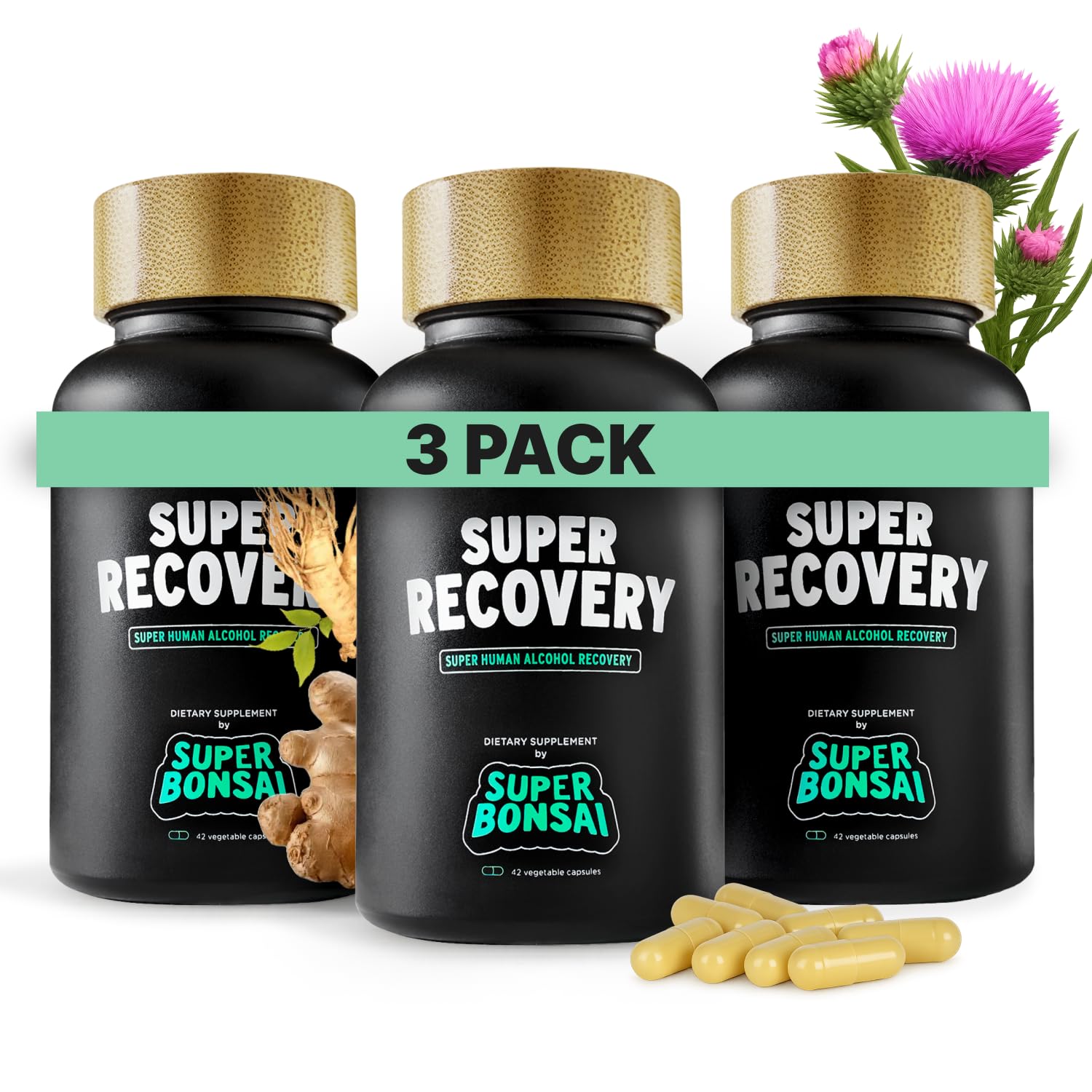 SuperBonsai Super Recovery, frente del envase, apoyo natural para mañanas más ligeras.
