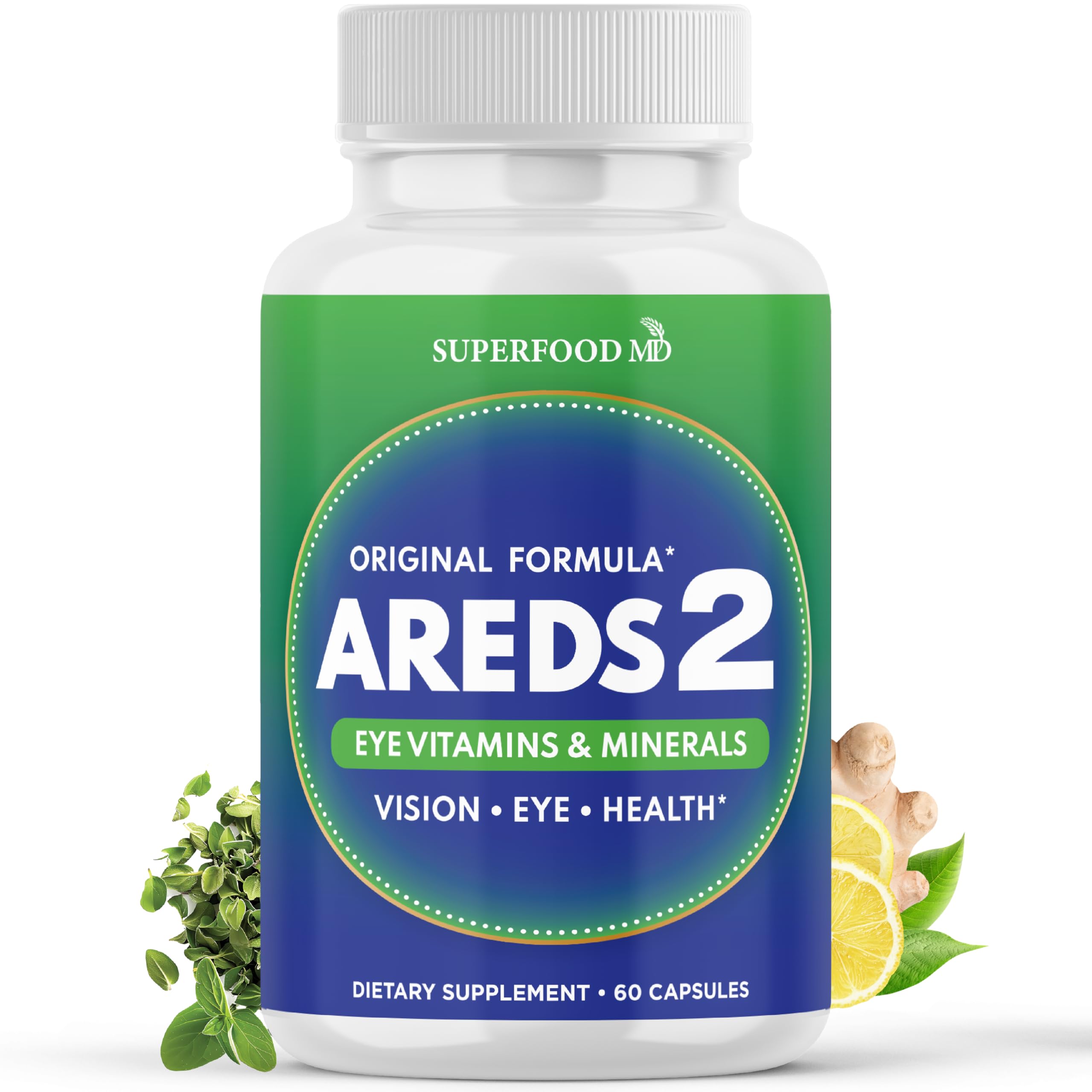 Superfood MD AREDS-2: botella de cápsulas para apoyo ocular durante tareas prolongadas