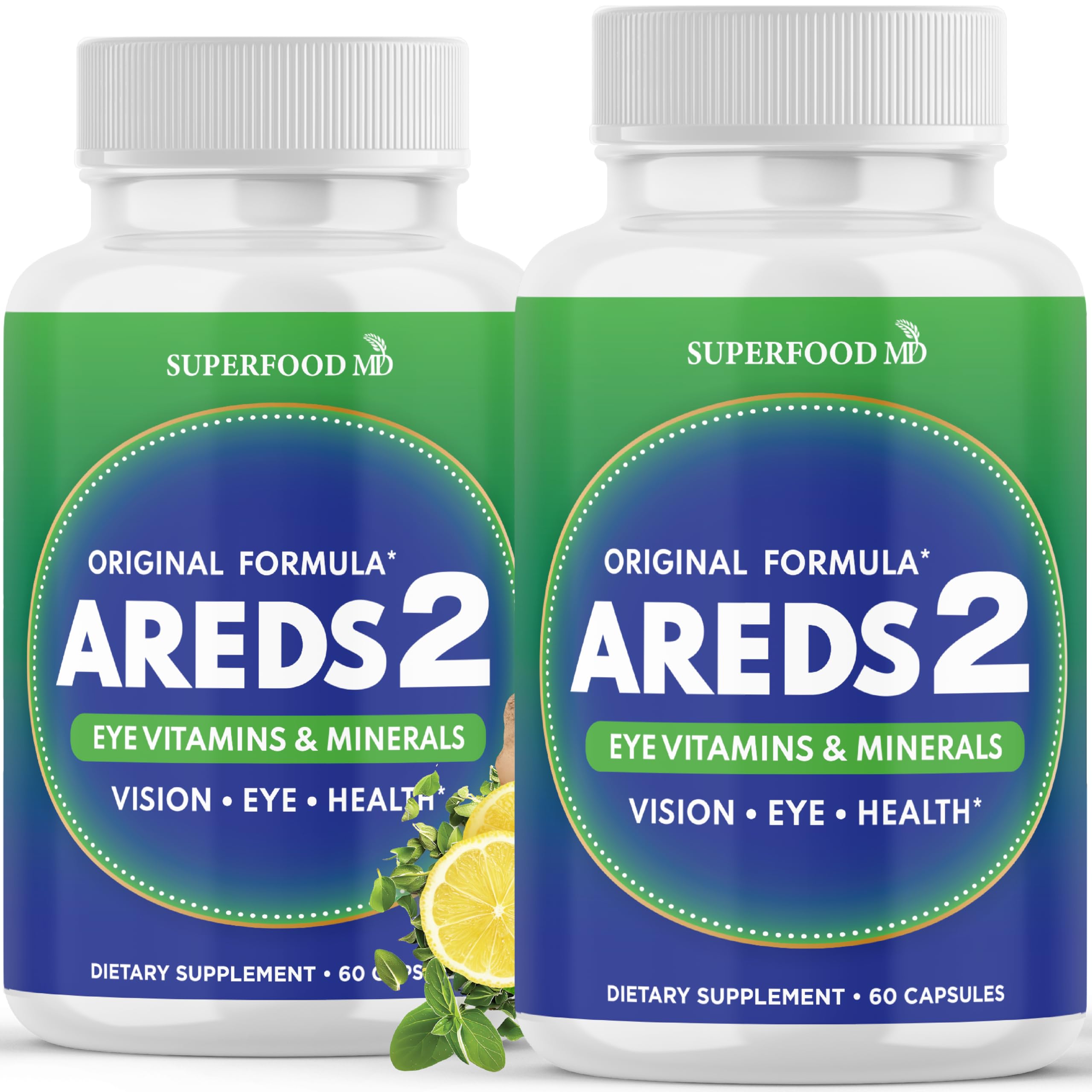 Frasco de Superfood MD AREDS2 visto frontal para uso diario.