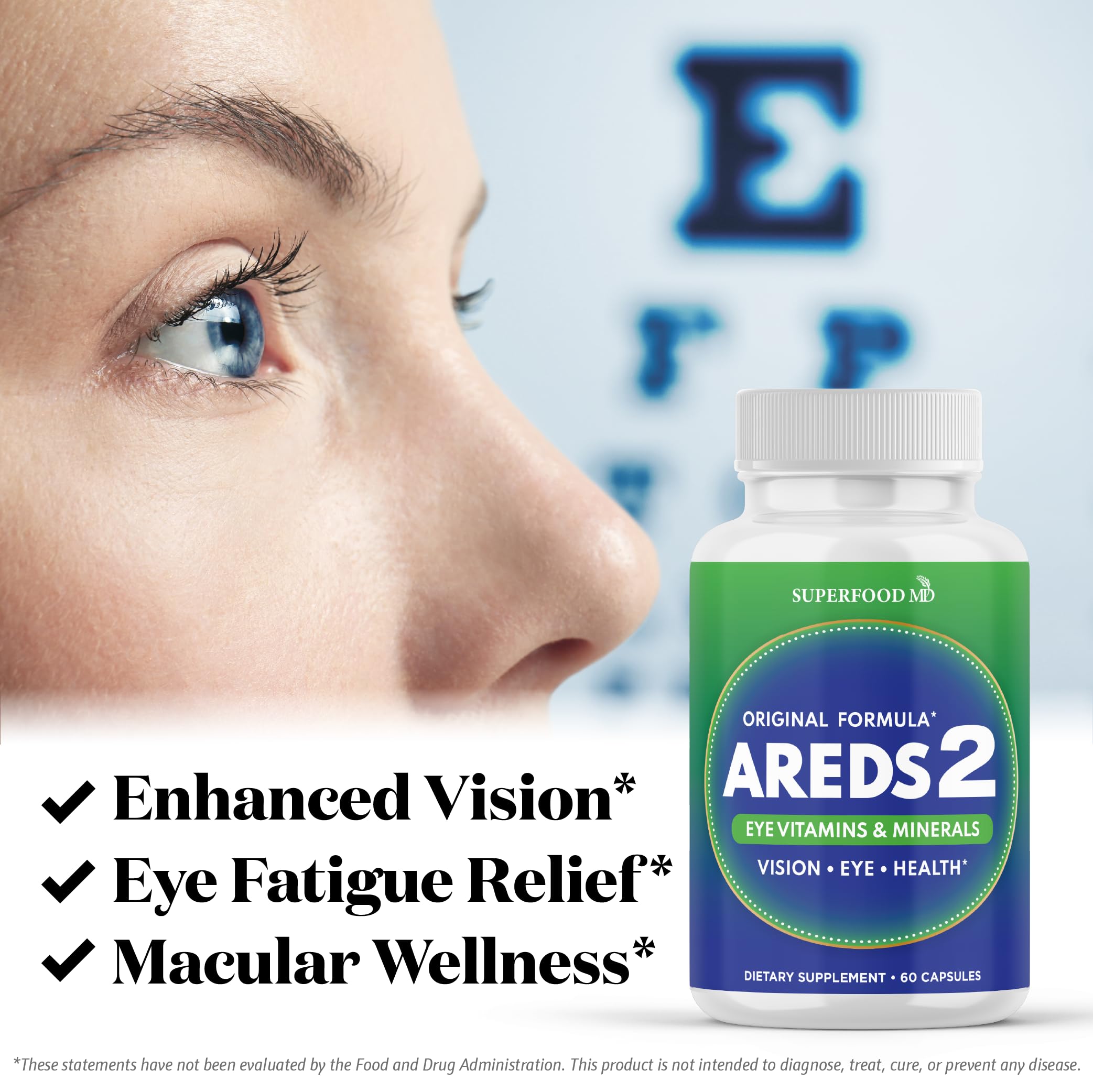 Uso diario de AREDS2 de Superfood MD para apoyo visual.