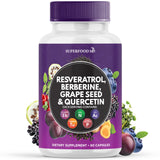 Superfood MD Resveratrol Berberina: cápsulas en botella para uso diario.
