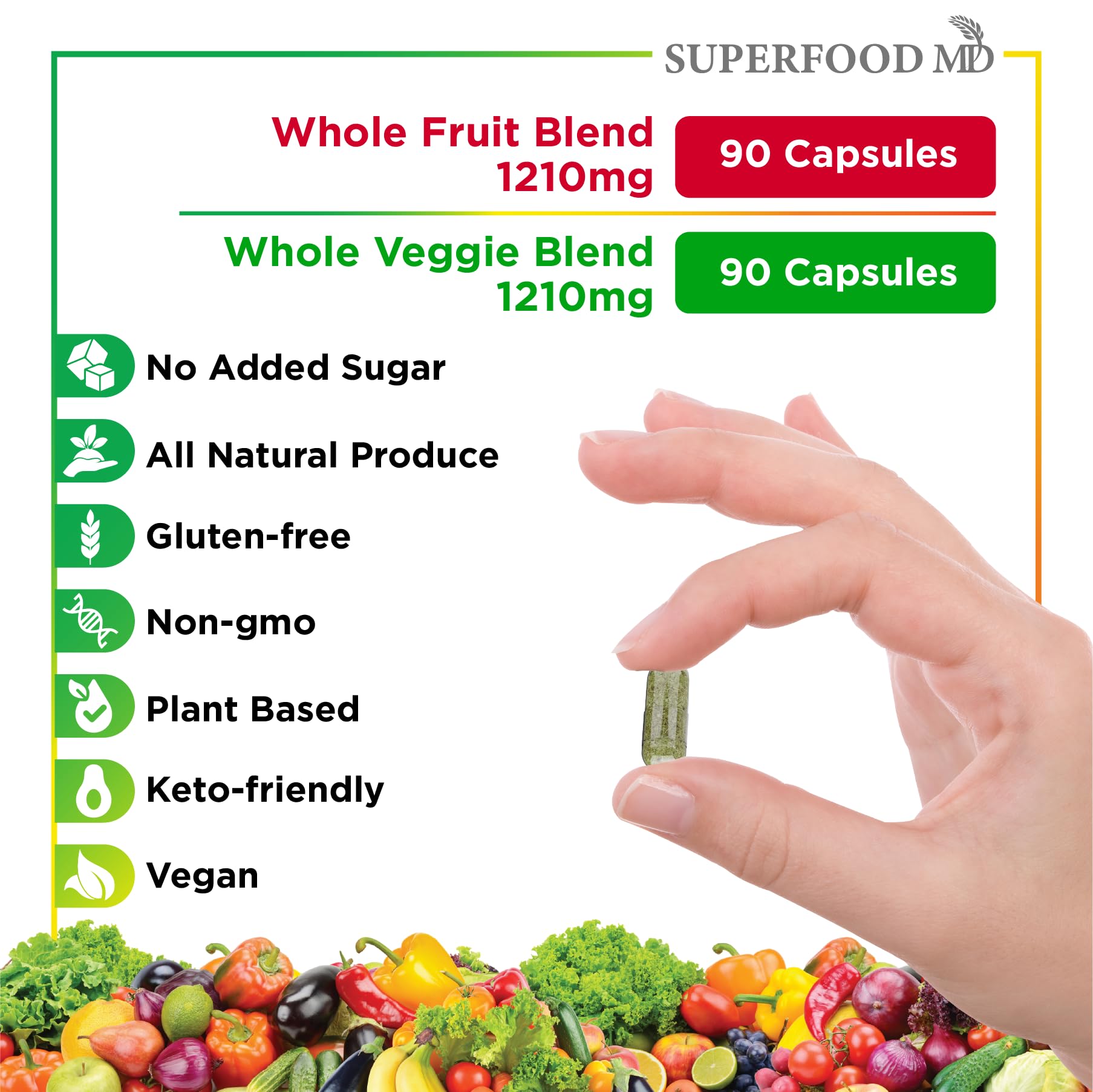 Superfood MD Frutas y Verduras: caja externa para almacenamiento práctico.