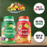 Variedad de más de 35 frutas y verduras para variedad nutritiva.