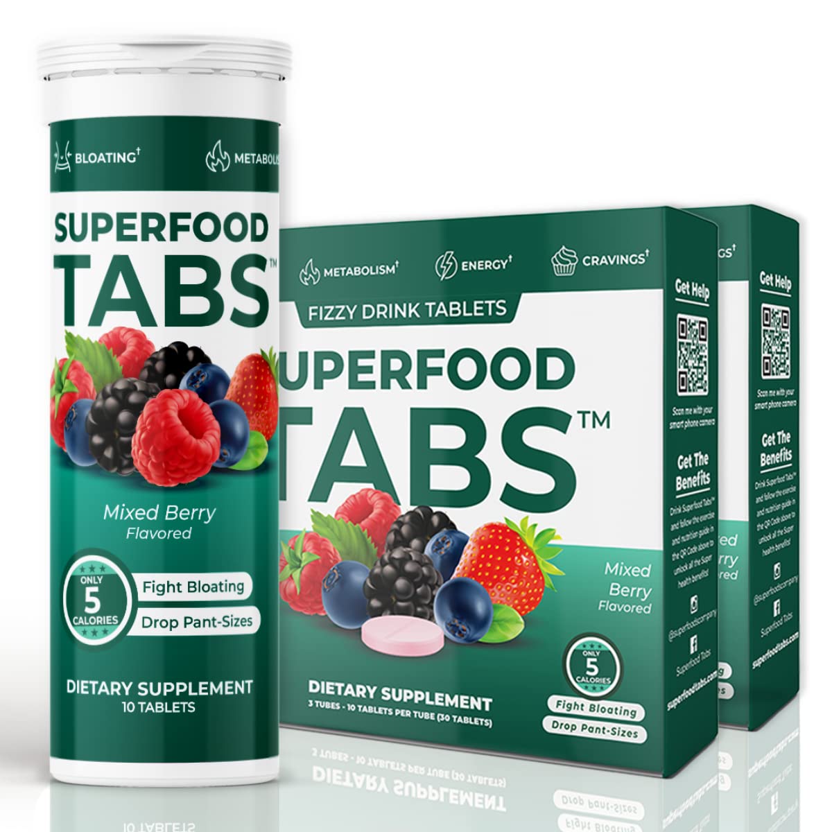 Superfood Tabs botella de desintoxicación lista para tomar, apoyo a la digestión saludable.