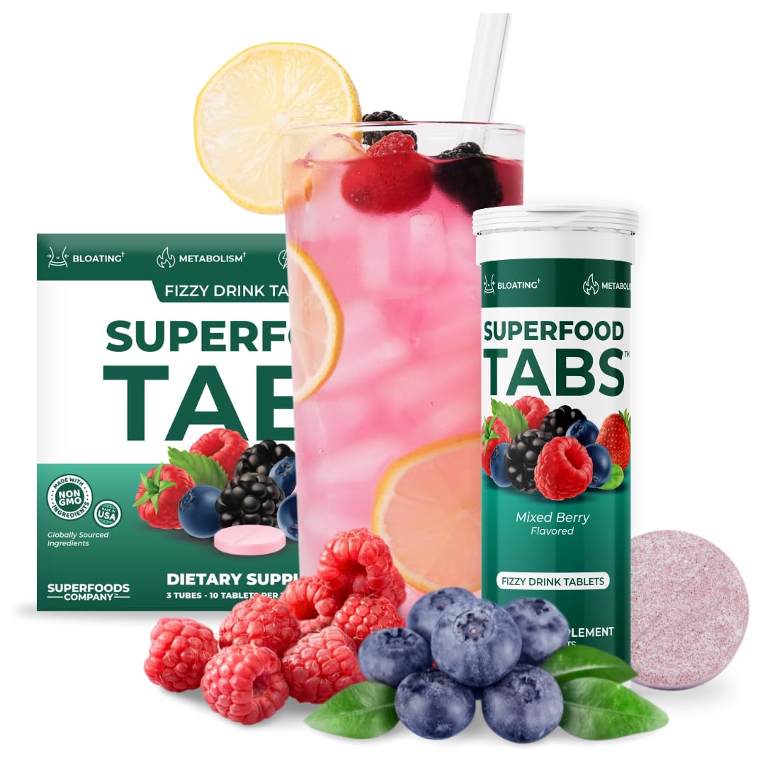Instrucciones simples para mujeres y hombres: tableta de Superfood Tabs diaria.