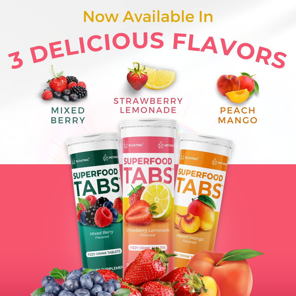 Superfood Tabs: envase práctico para almacenamiento y consumo diario.