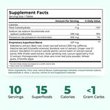 Superfood Tabs ingredientes naturales, mezcla de plantas y frutas para bienestar.