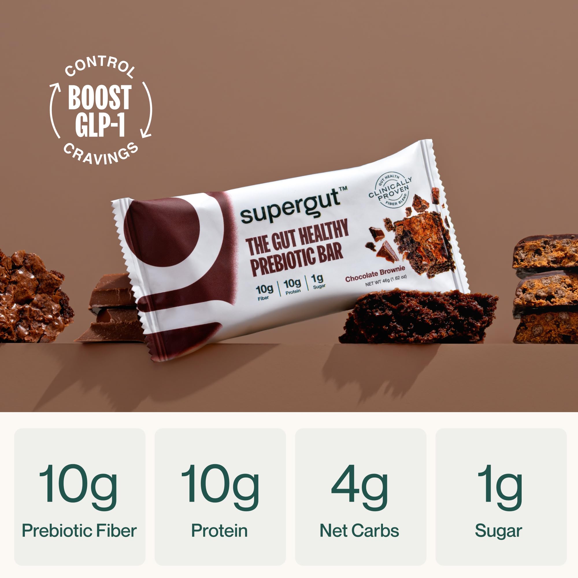 Barrita prebiótica chocolate brownie, textura suave para comer al momento