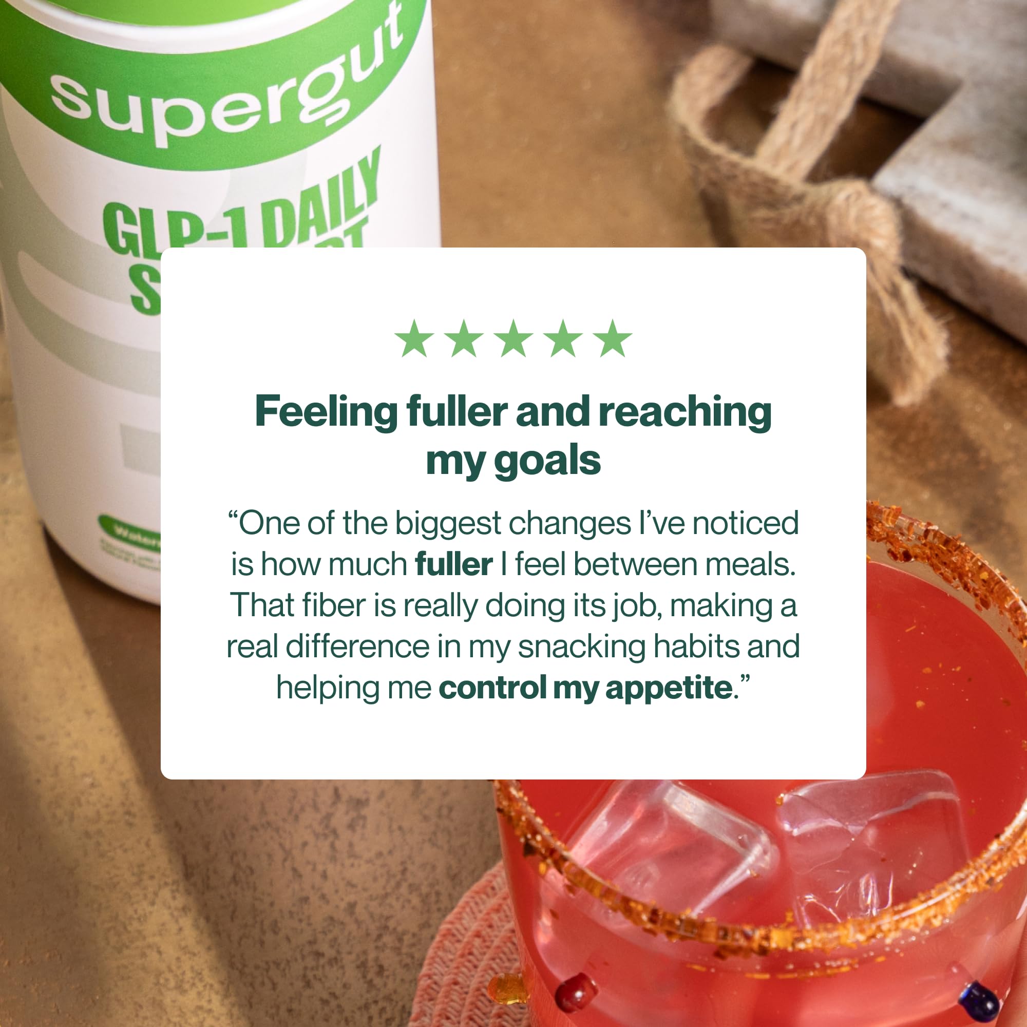 Supergut GLP-1 Daily Support, presentación de 18 porciones, envase práctico y listo para usar.