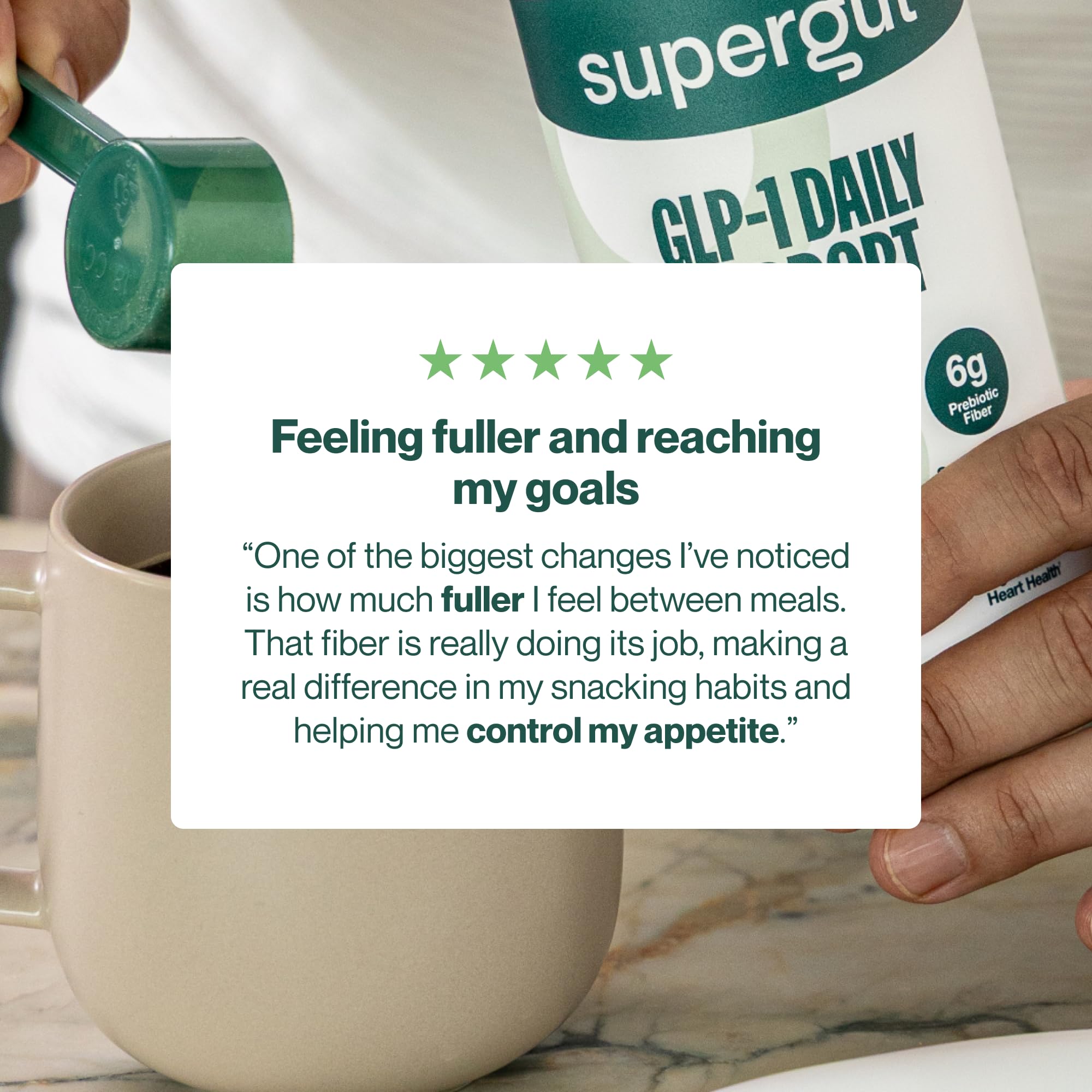Demostración de preparación rápida con Supergut GLP1 Diario, agua y mezcla.