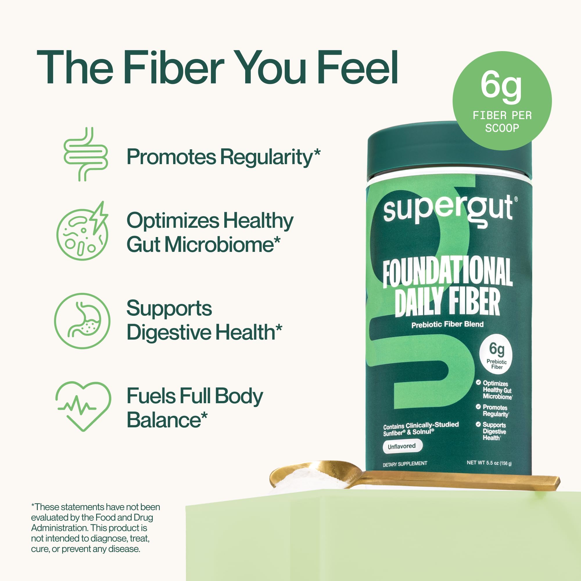 Supergut polvo fibra diaria fundamental, cuchara medidora incluida para porciones consistentes.