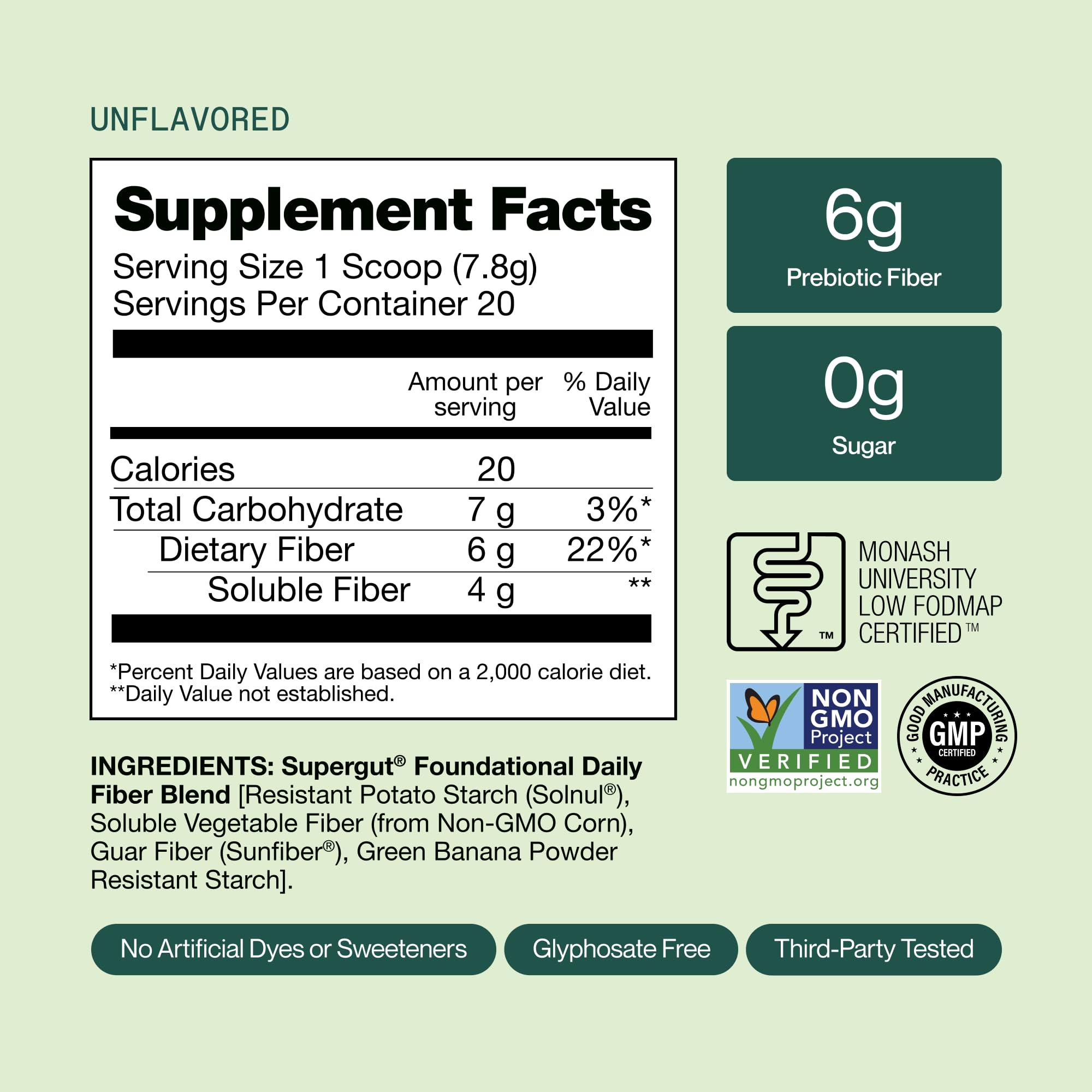 Supergut polvo fibra diaria fundamental, compatible con un estilo de vida vegano.