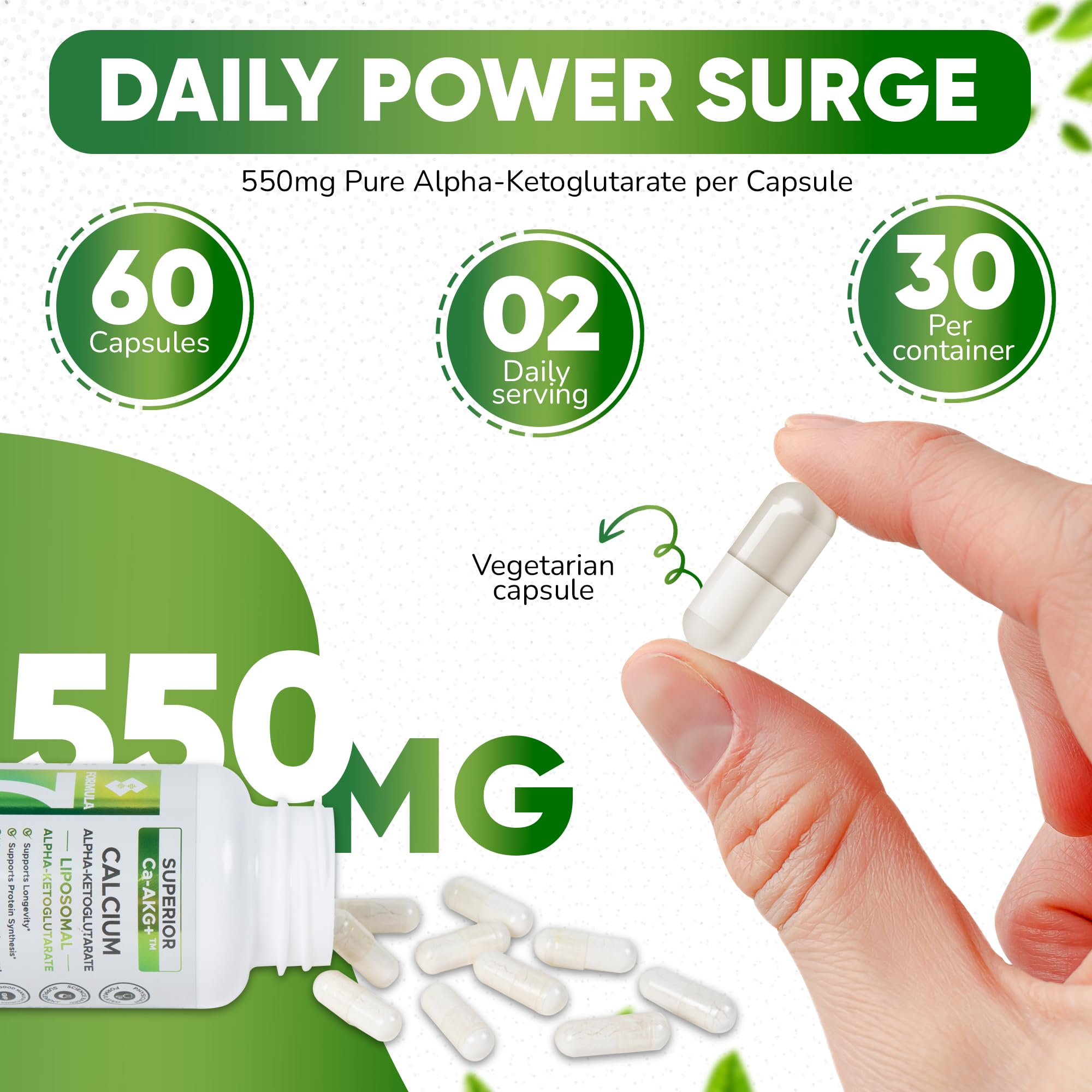 Bote de 60 cápsulas fáciles de tragar de Superior Formulas AKG liposomal