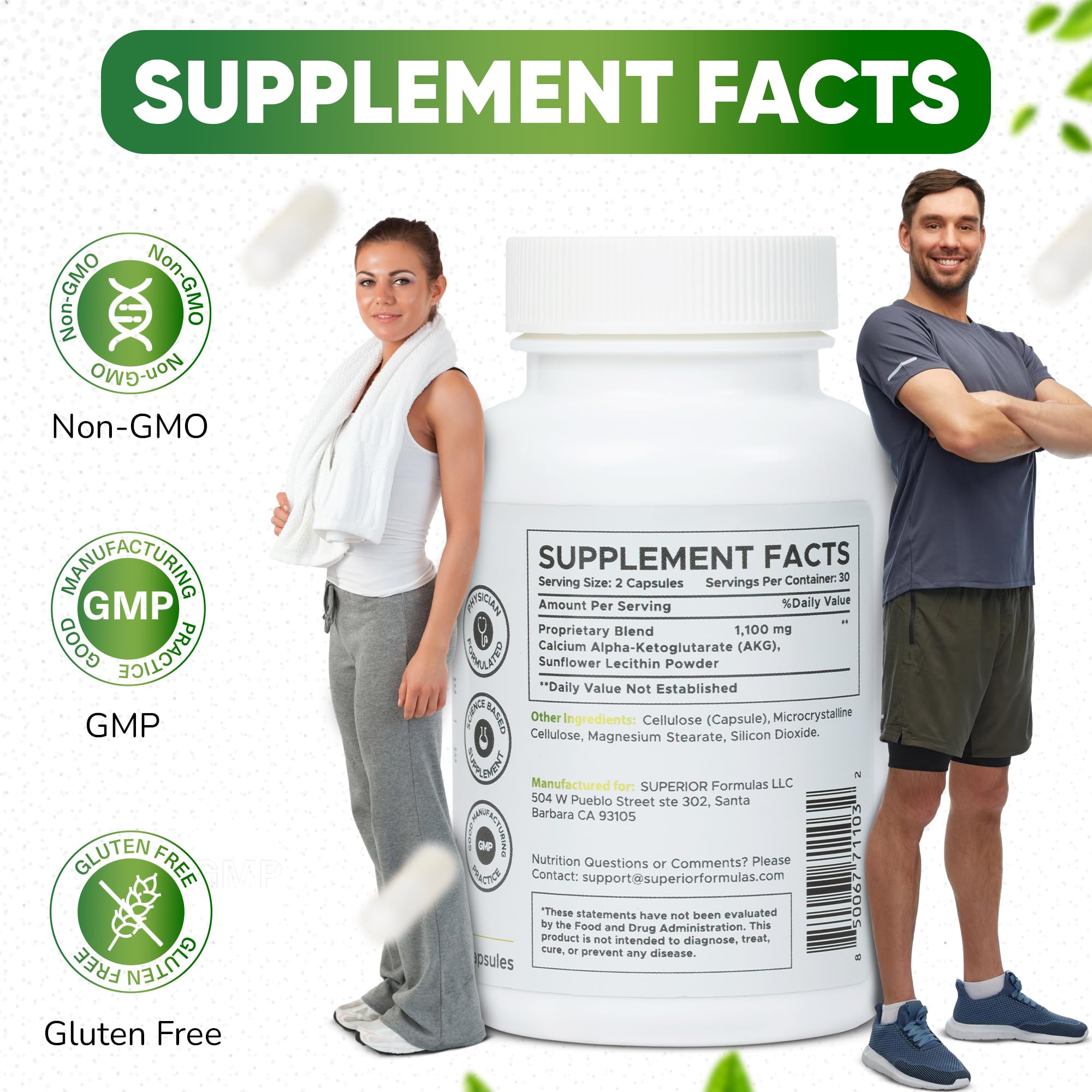 Etiqueta frontal de Superior Formulas AKG liposomal ayuda a identificación rápida