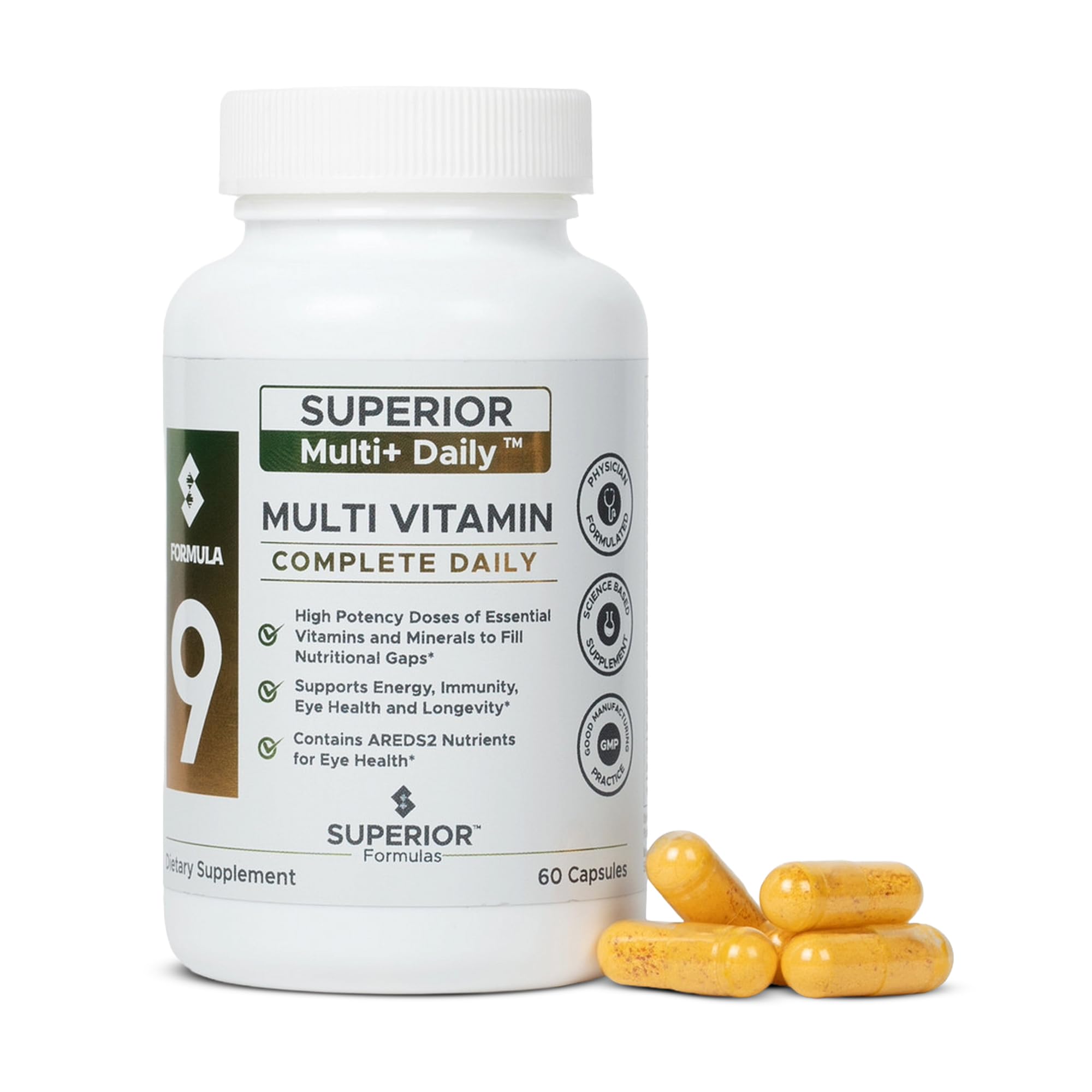 Superior Formulas LLC Multivitamínico potente areds2 frasco frontal para apoyo diario de energía