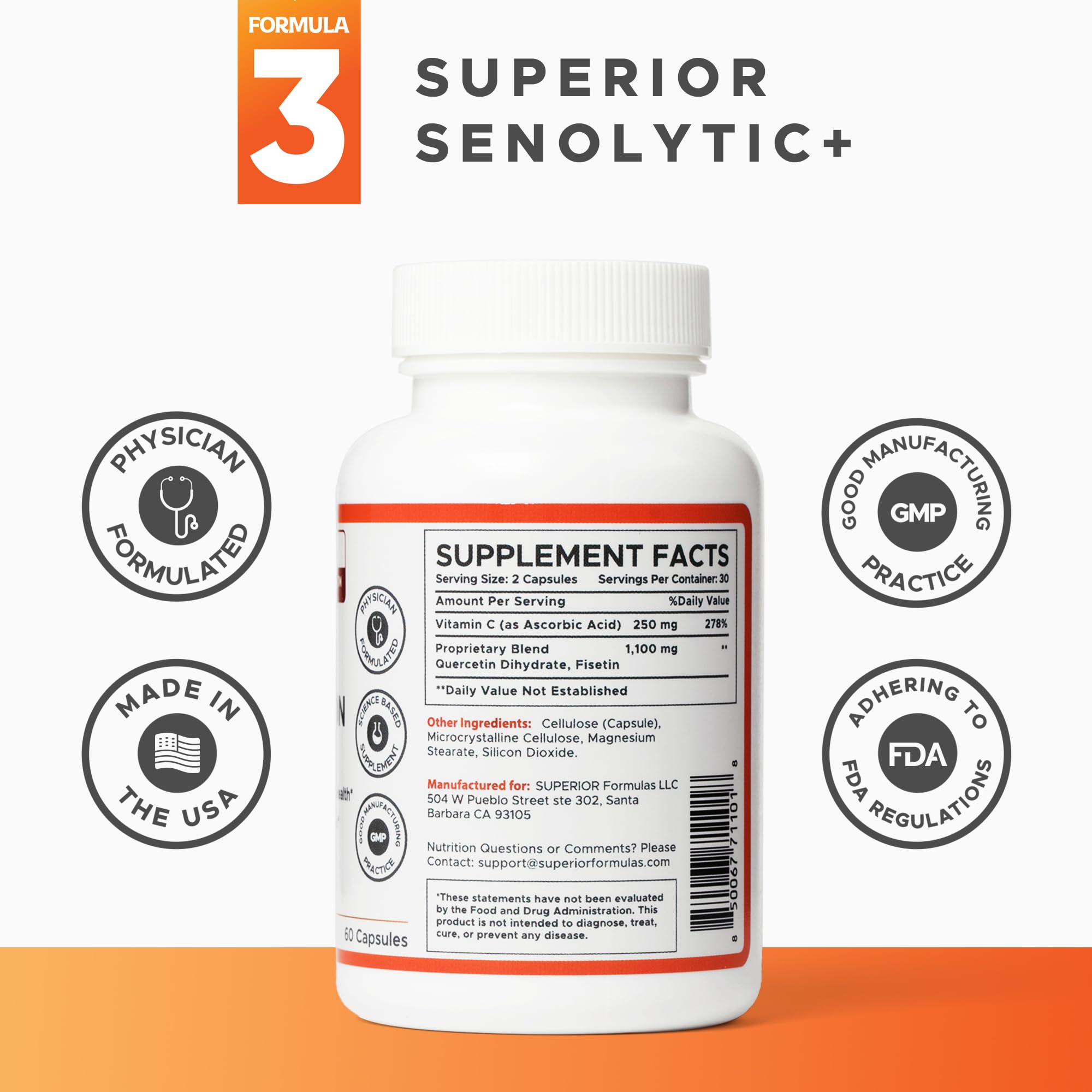 Cápsulas de Superior Formulas Senolytic+ para comodidad diaria y bienestar.