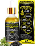 Aceite de oregano con semilla negra de SUPERIOR FULVIC HUMIC X935 en botella de vidrio, aroma intenso