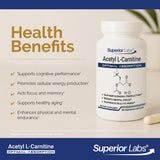 Superior Labs Acetil L-Carnitina 500 mg, cápsulas vegetales, libre de OGM para tu rutina.