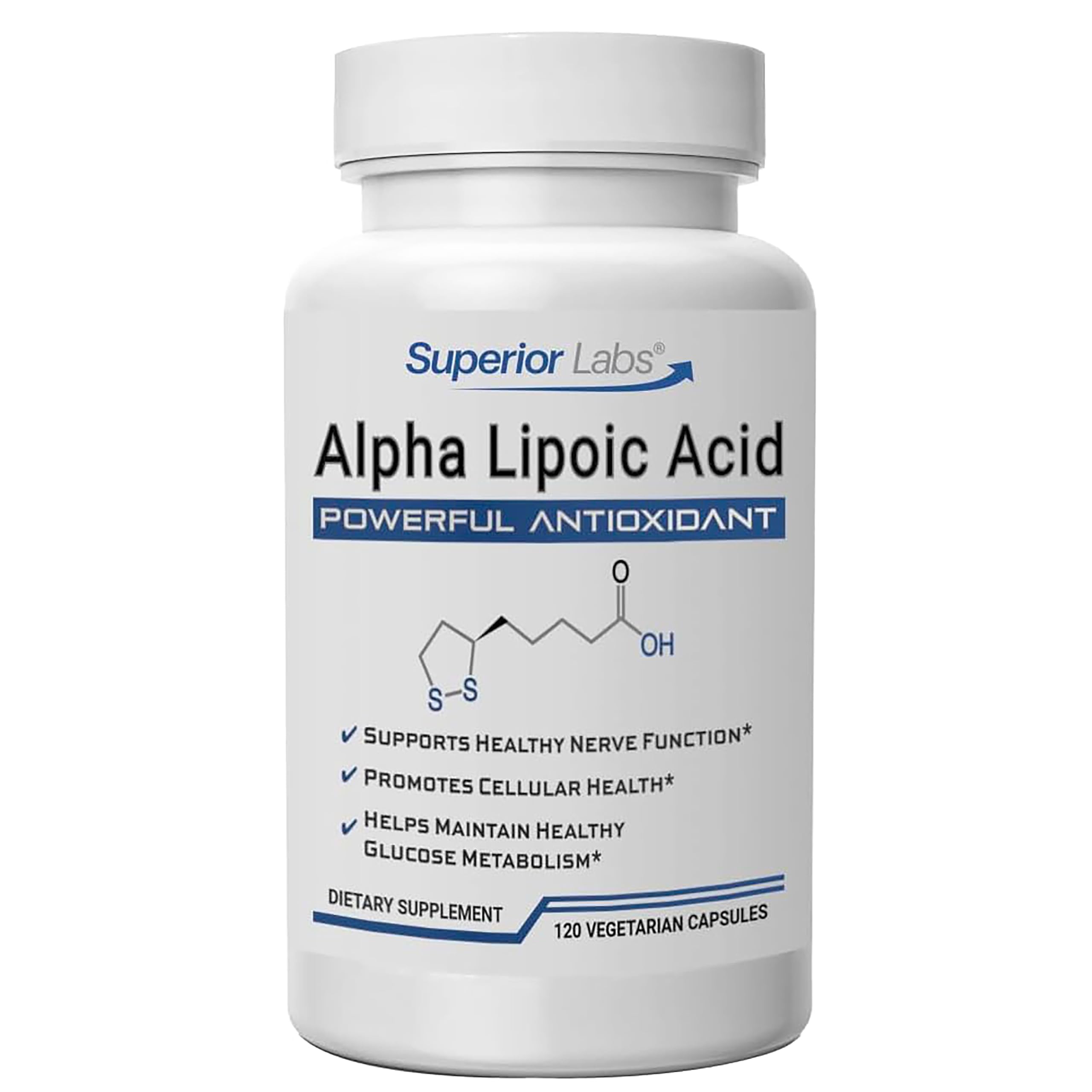 Superior Labs Alpha Lipoic Acid, cápsulas en botella, apoyo antioxidante diario