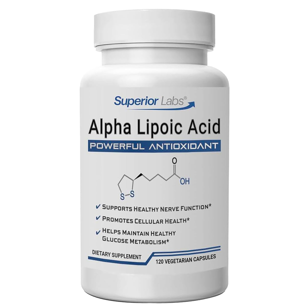 Superior Labs Alpha Lipoic Acid, cápsulas en botella, apoyo antioxidante diario