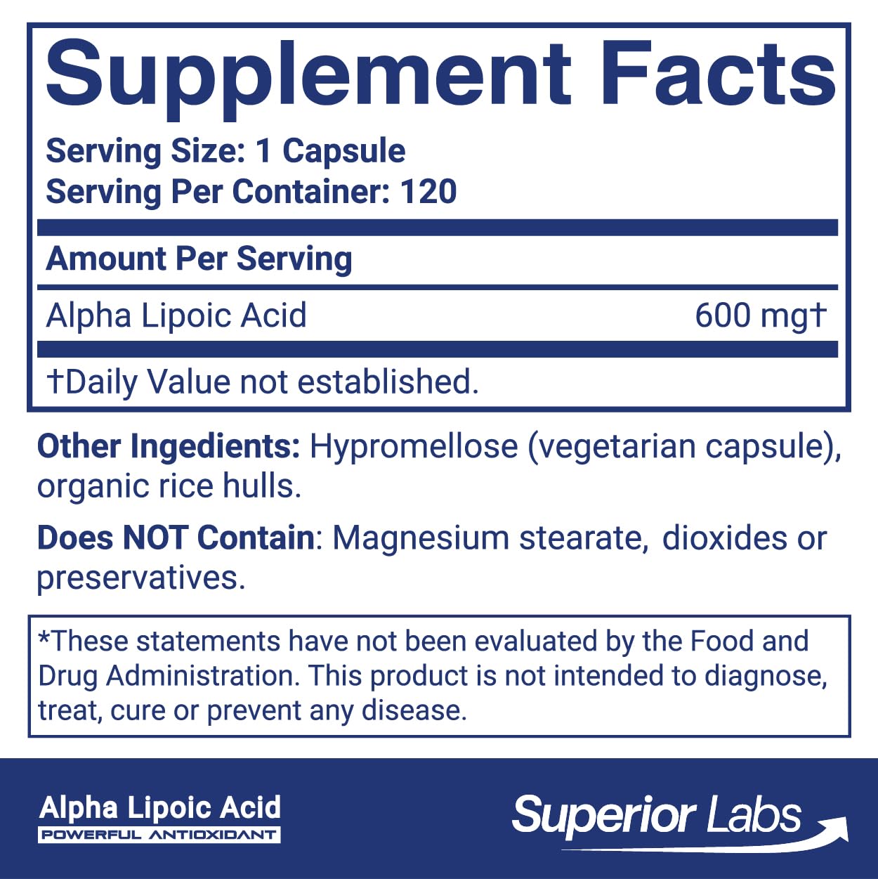 Superior Labs Alpha Lipoic Acid, cápsulas cercanas, alta absorción y uso práctico