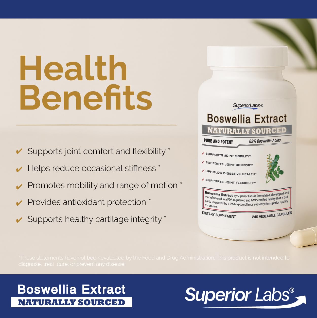 Etiqueta de calidad y pureza Superior Labs Boswellia, 65% ácidos boswélicos.