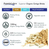 Superior Labs Ginkgo Biloba 1200 mg, uso diario, cápsulas fáciles de tragar.