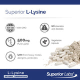 Cápsulas L-Lisina 500 mg de Superior Labs para apoyo diario de bienestar.
