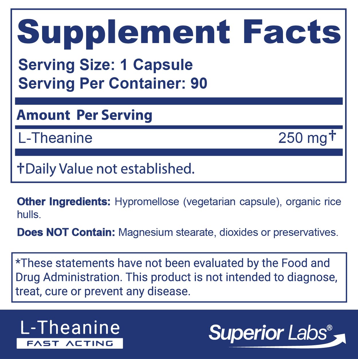 Superior Labs L-Theanine: dosis de 250 mg para enfoque sin somnolencia.
