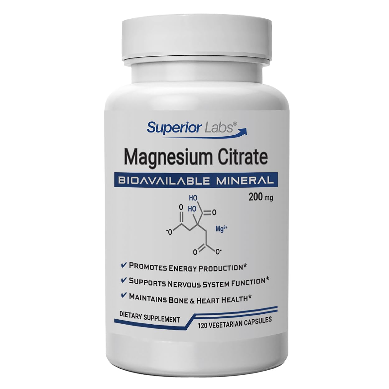 Superior Labs Magnesio Citrato en bote para uso diario suave.