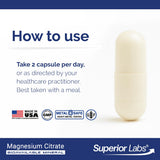 Tapa sellada de Superior Labs Magnesio Citrato garantiza seguridad.