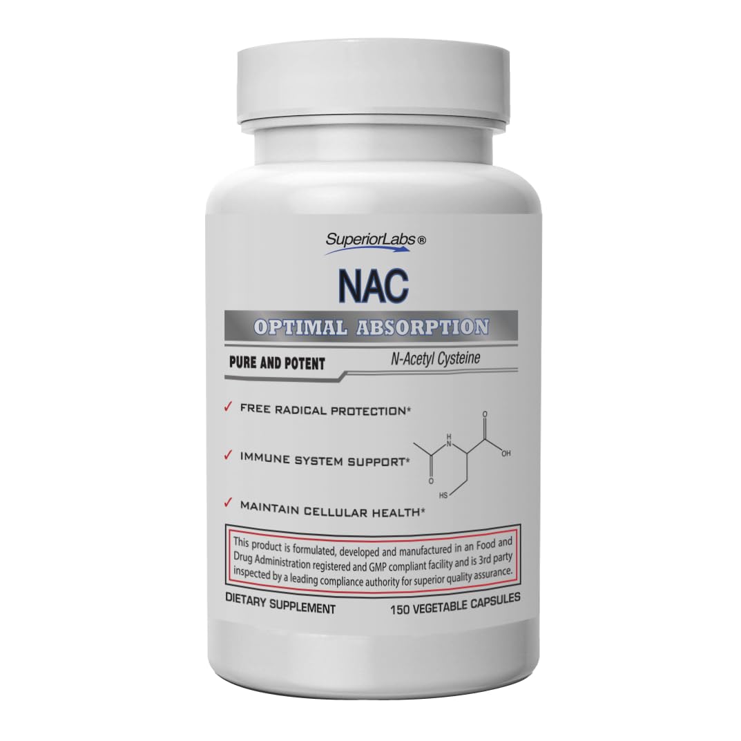 Superior Labs NAC 1200 mg: botella con cápsulas vegetales para uso diario.