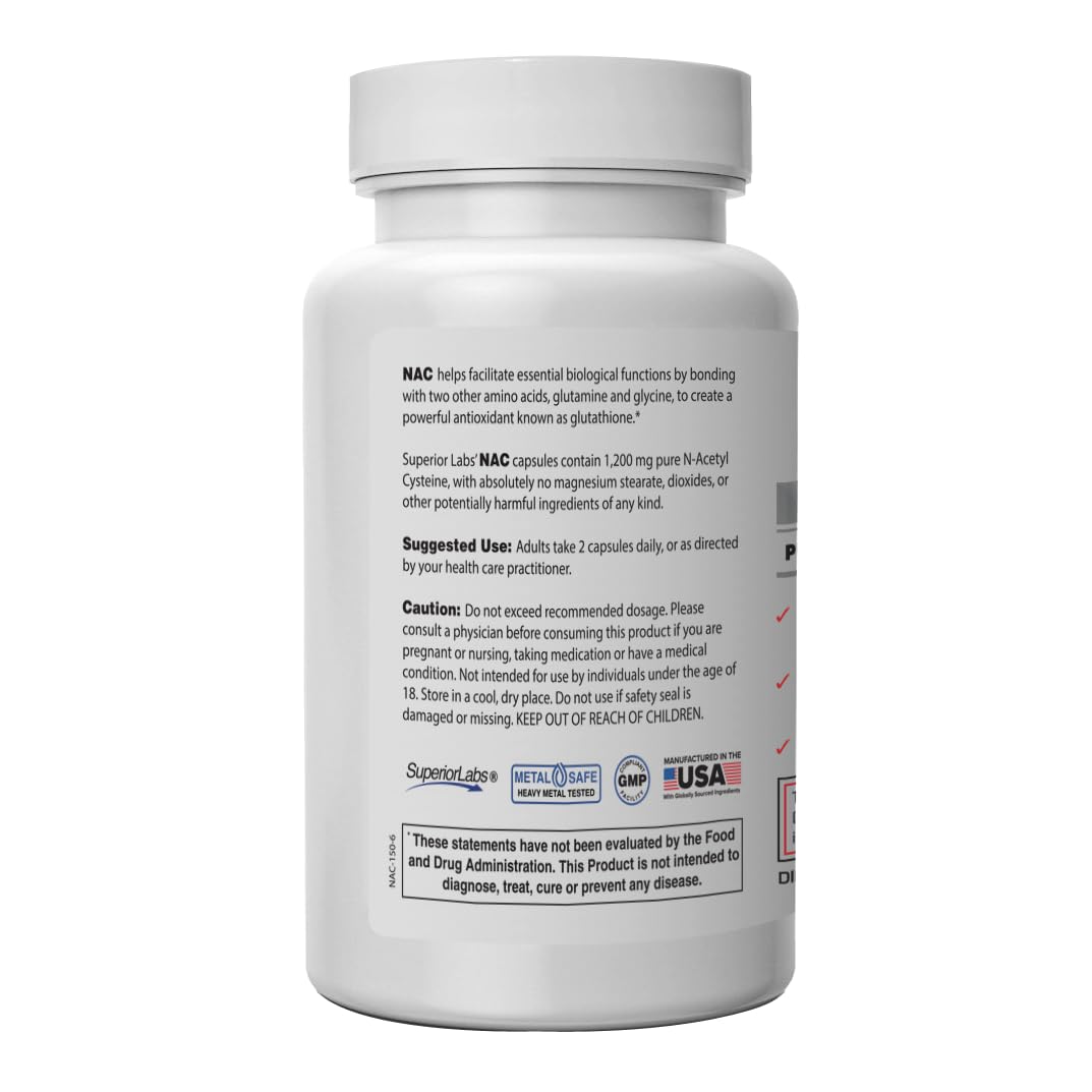 NAC 1200 mg de Superior Labs: cápsulas vegetales listas para apoyar la rutina diaria.
