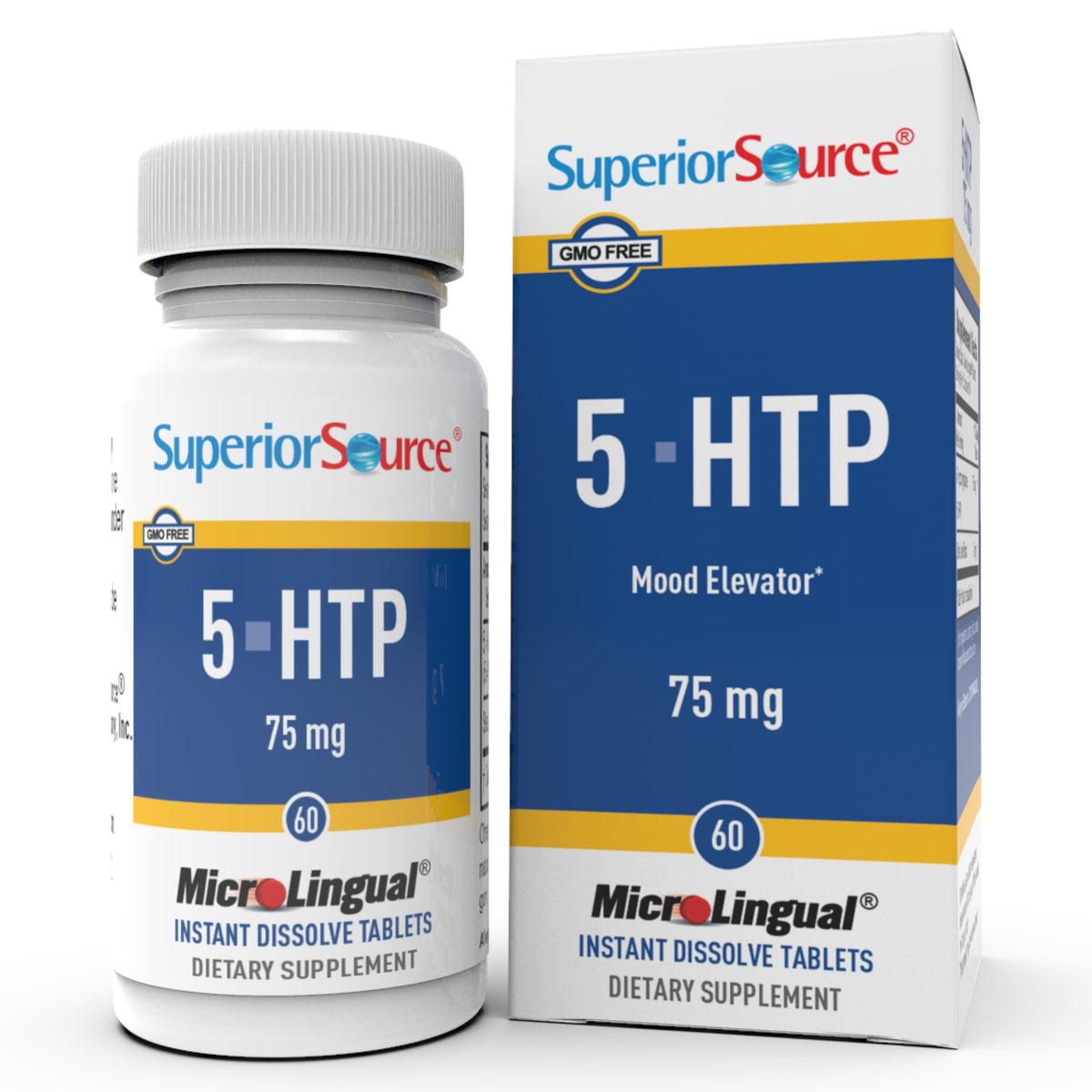 Superior Source 5-HTP, botella frontal, apoyo potencial para la calma diaria.