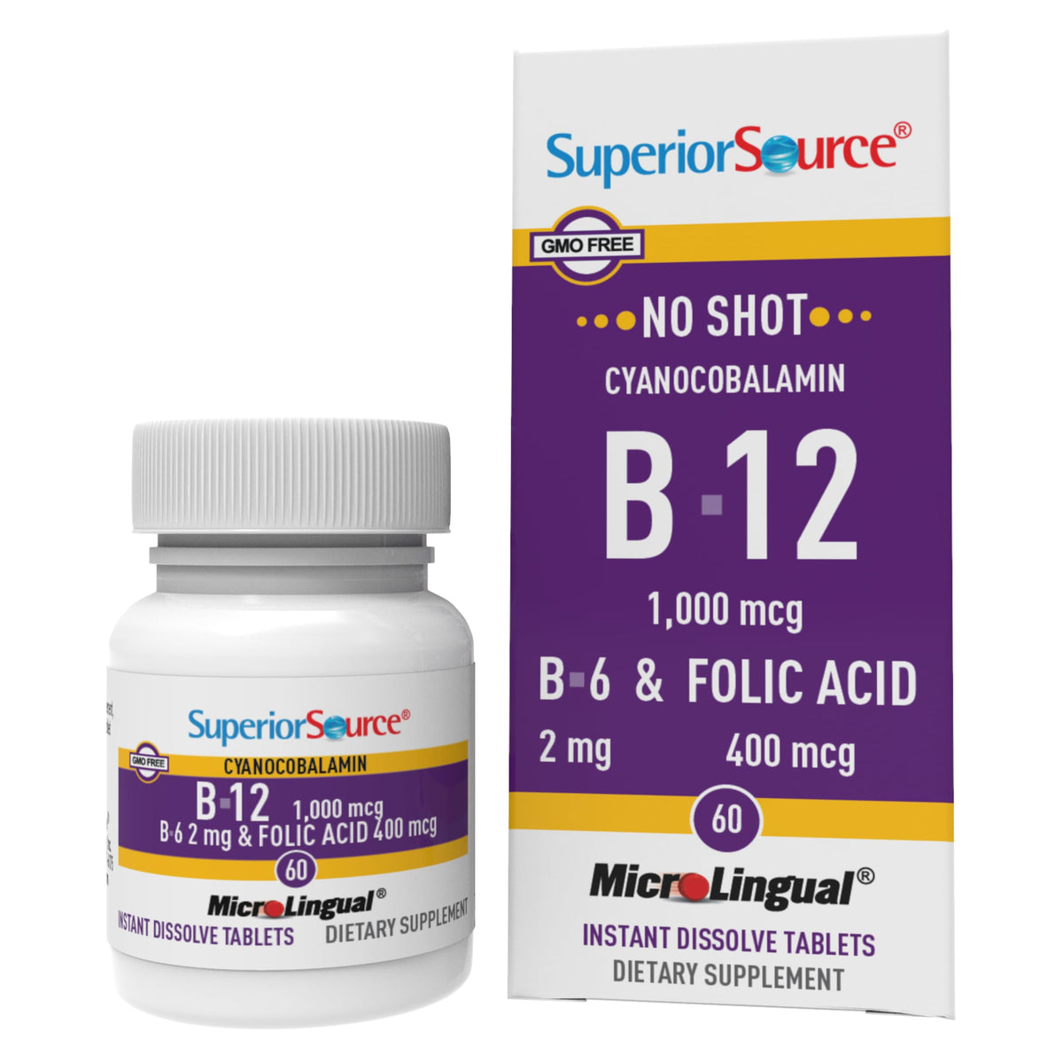 Superior Source cianocobalamina tableta sublingual disolución rápida para energía diaria