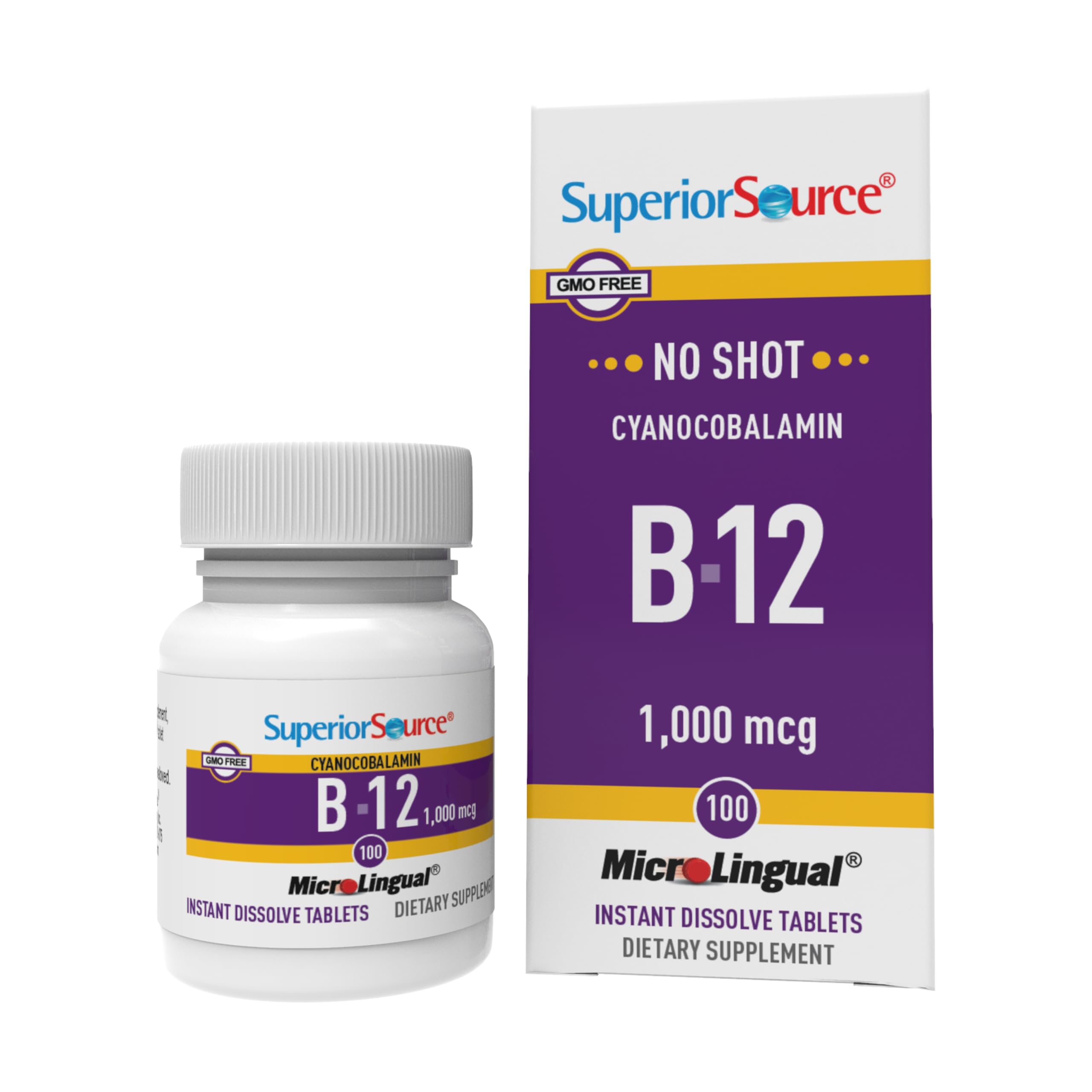 Tabletas disolubles de B-12 Superior Source para energía diaria rápida.
