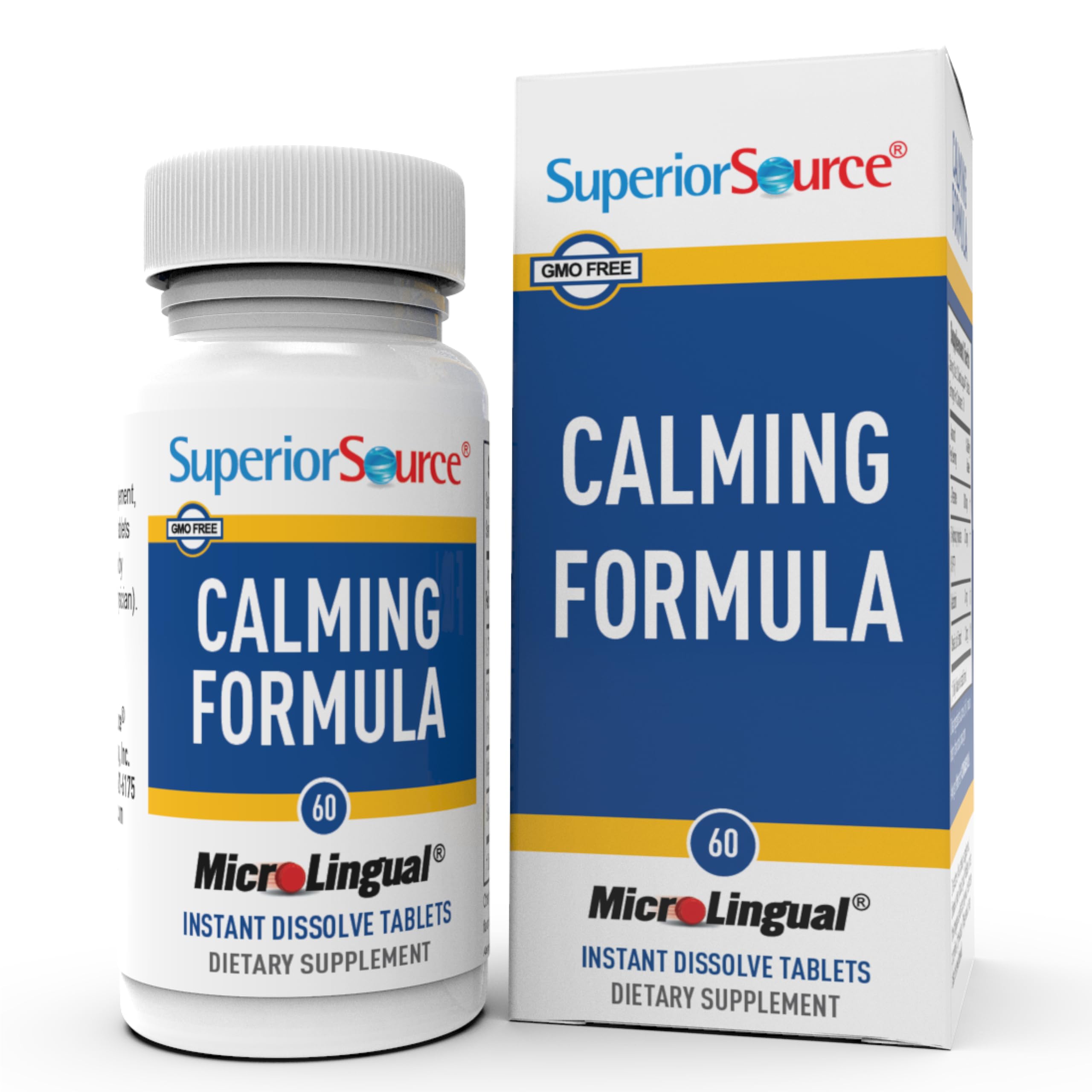 Fórmula calmante de Superior Source: botella con tabletas sublinguales para relajación rápida