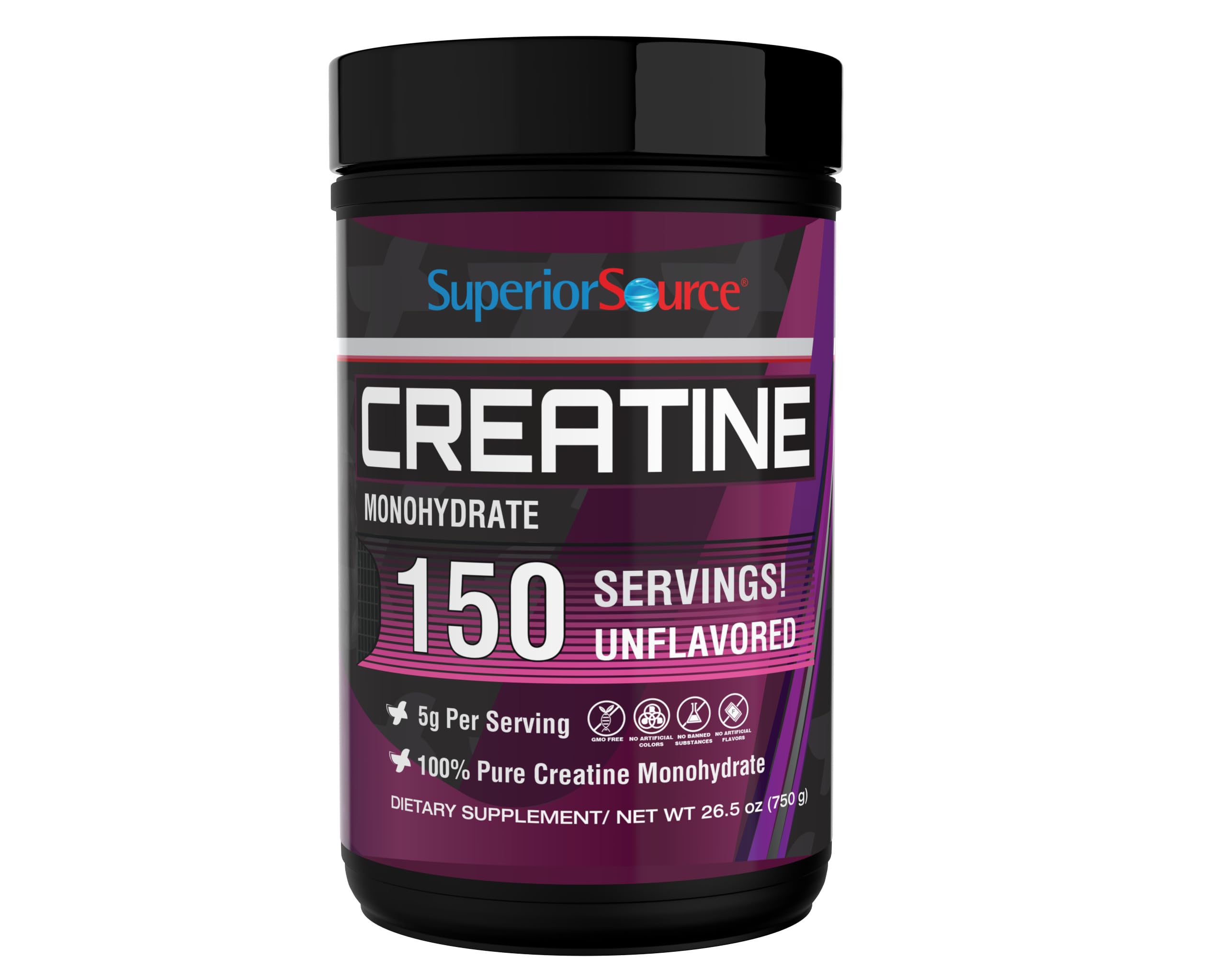 Superior Source Creatine Monohidrato en frasco con 150 porciones para entrenamientos consistentes