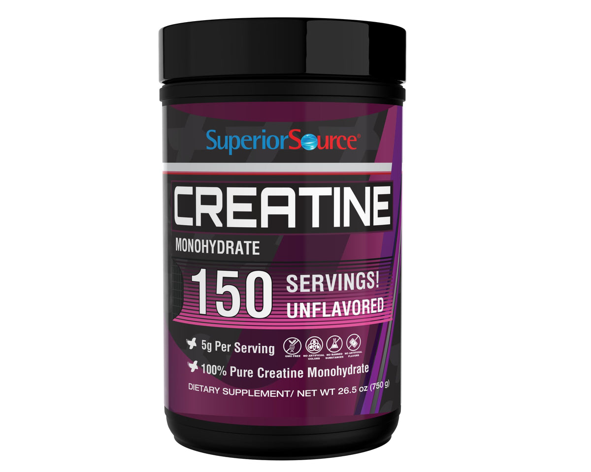 Superior Source Creatine Monohidrato en frasco con 150 porciones para entrenamientos consistentes