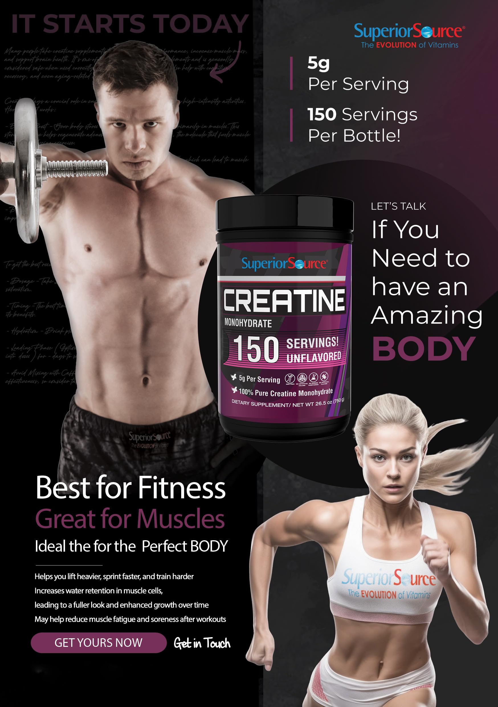 Uso diario de Superior Source Creatine Monohidrato para entrenamientos de alta intensidad