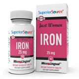 Superior Source Just Women Hierro: tabletas microlinguales que se disuelven rápido para absorción eficiente.
