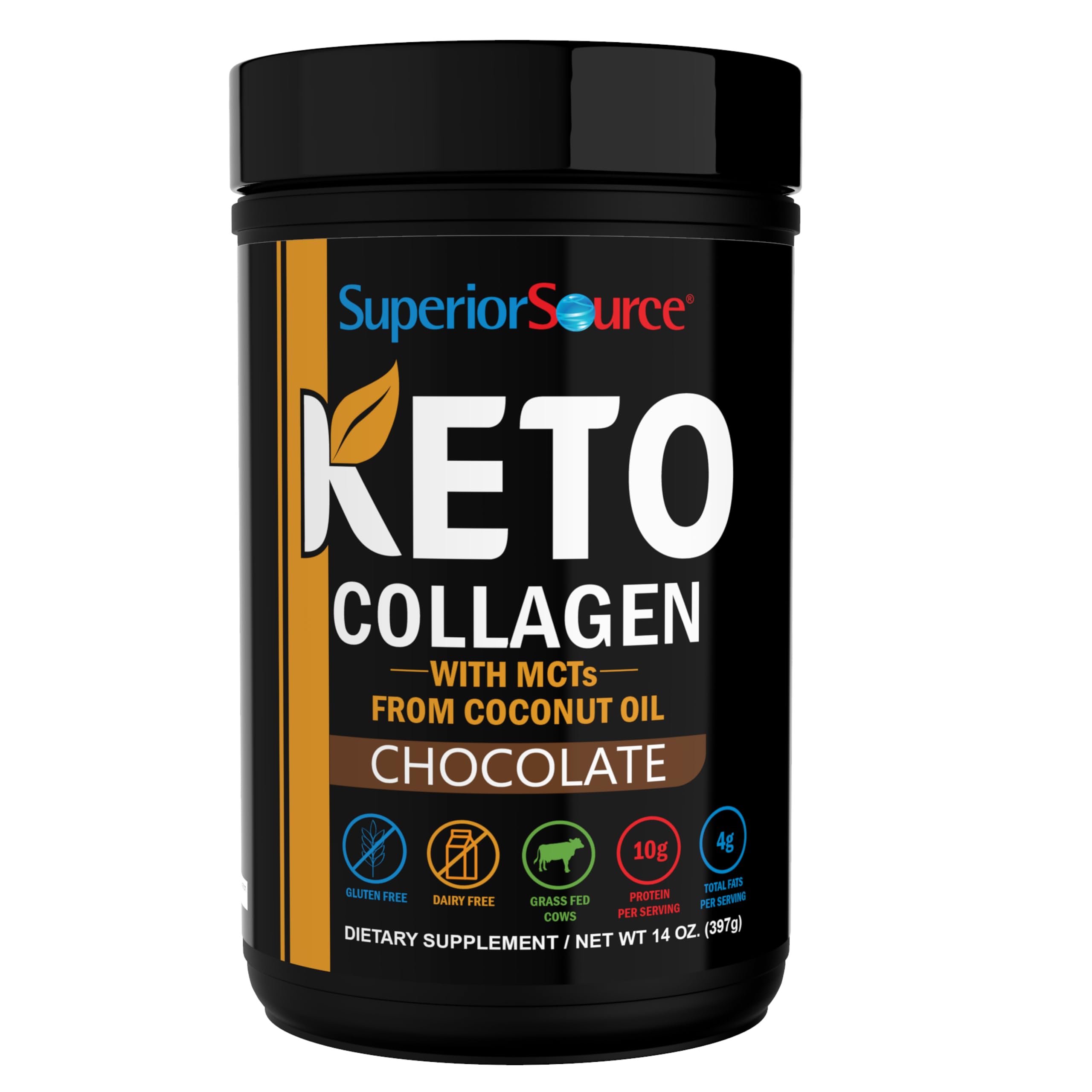 Superior Source Keto Collagen en bote con MCT para soporte de cabello, piel y uñas.
