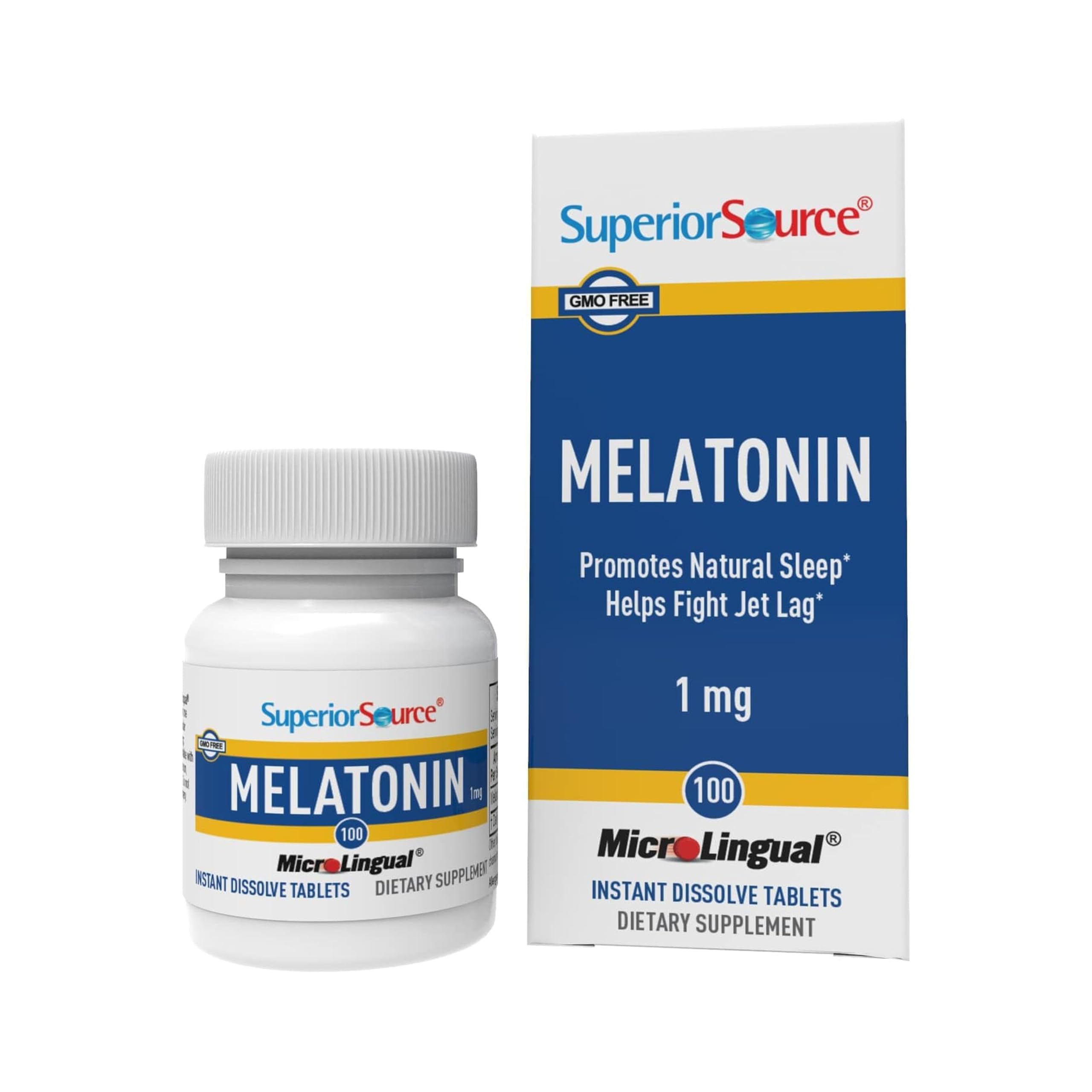 Superior Source Melatonina 1 mg con envase de 100 tabletas disolventes para dormir con facilidad