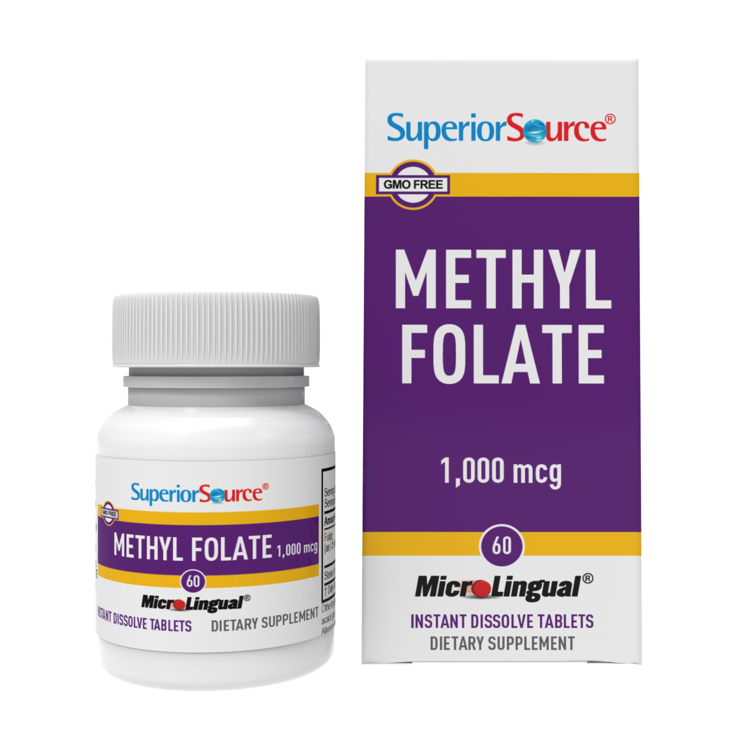 Superior Source Metilfolato 1000mcg, pastilla sublingual para uso diario.