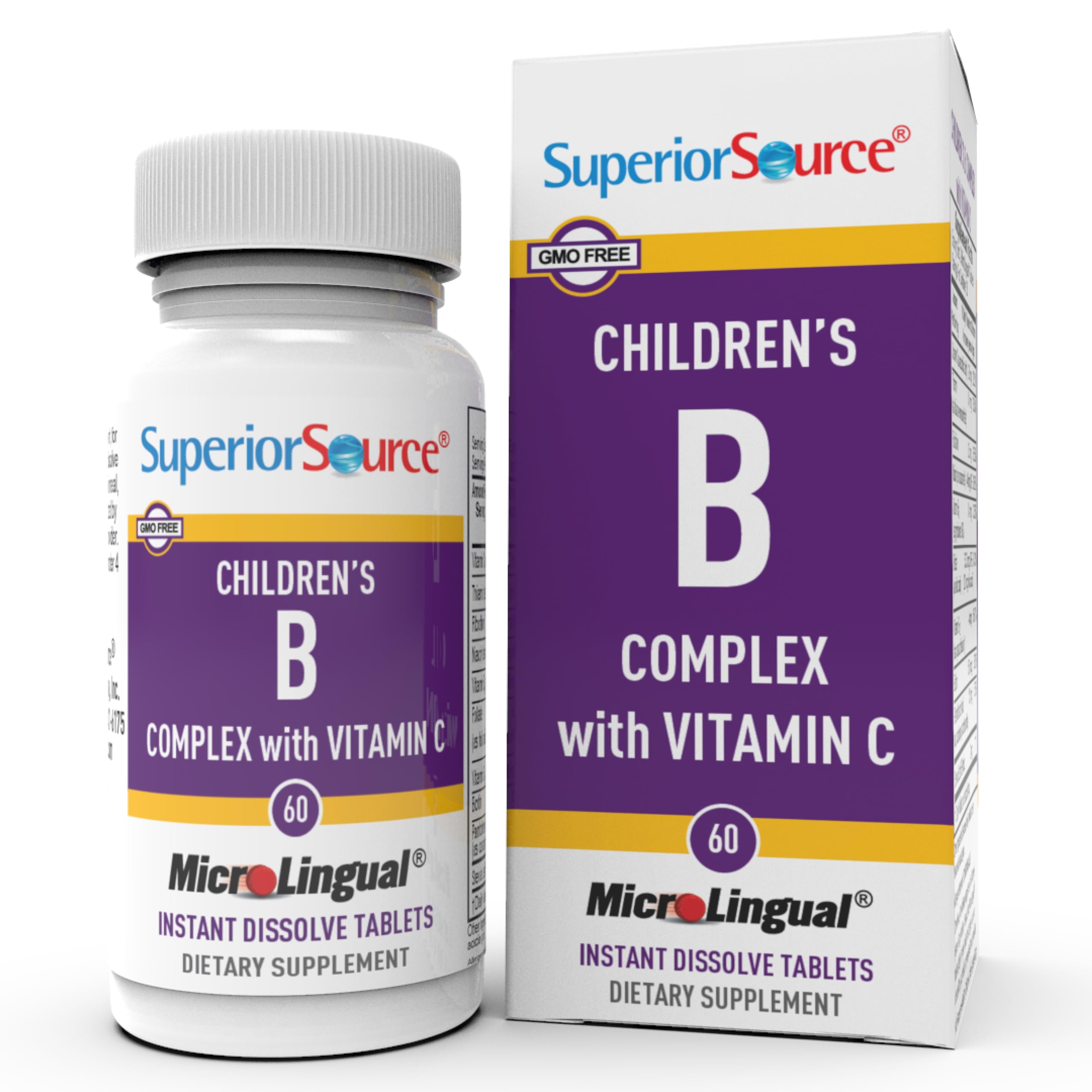 Superior Source Niños B Complex Vitamina C, tabletas disolución sublingual para apoyo inmunitario diario.