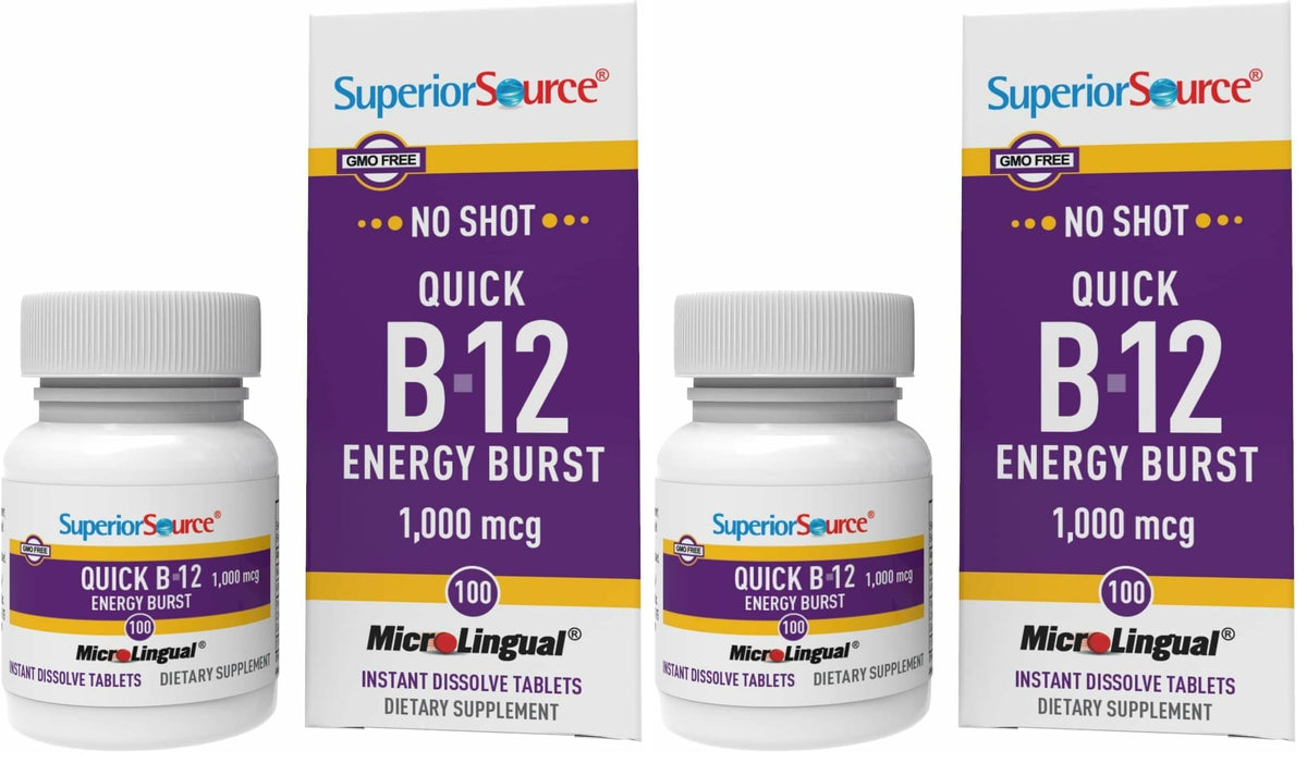 Superior Source B12 1000 mcg frente al envase para energía rápida